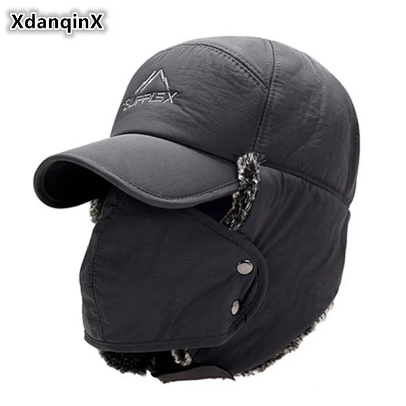 

Men's Ear Protection Face Bomber Hats Thicker Plus Velvet Warm Woman Winter Hat Resist The Snow Male Bone Cap Ski Hat gifts