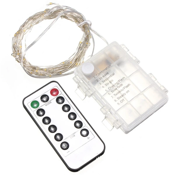 10M 100 LED Battery Operated Silver Wire String Fairy Light Christmas + Remote Controller