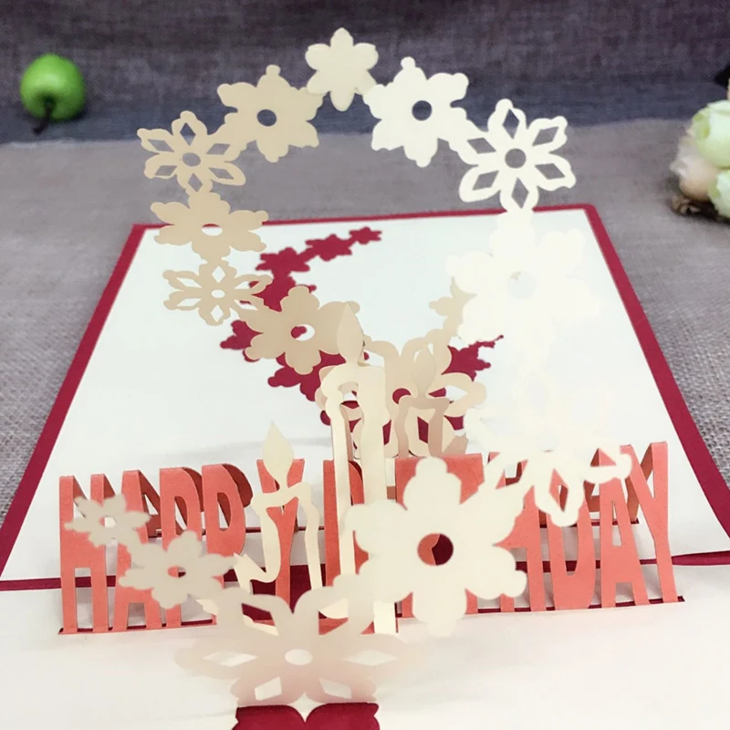 1pcs Sample Fireworks Laser Cut 3D Handmade Pop Up Greeting Cards Postcard Kraft Kirigami Free Envelope Birthday Supplies Gifts (3)