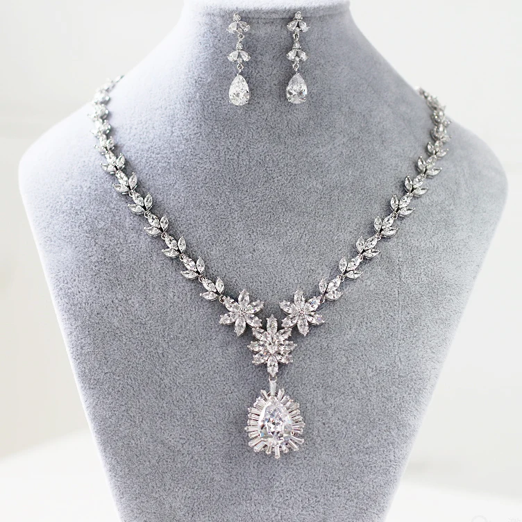 

New Design Free Shipping Teardrop Wheat Zircon Gemstone Crystal Wedding Bridal Jewelry Sets including Necklace Earrings decor