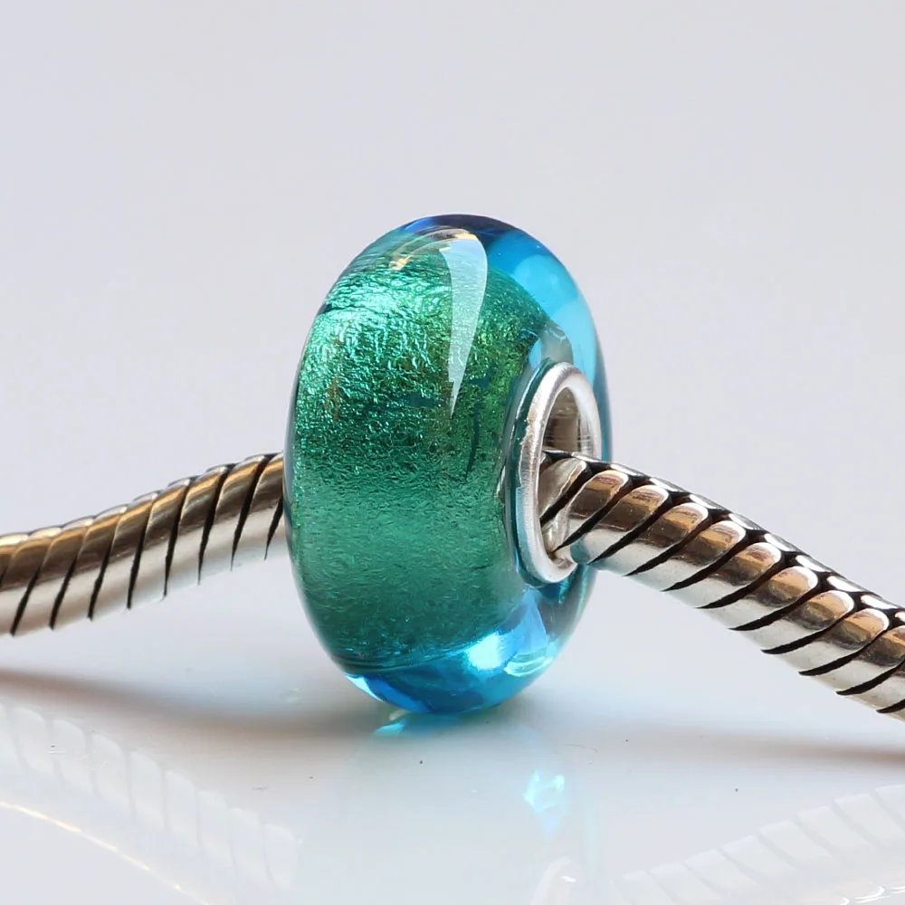925 Sterling Silver Charm Beads With Green Glass Charms Compatible Fit Troll European Brand DIY Bracelet Jewelry Gift For Woman (1)