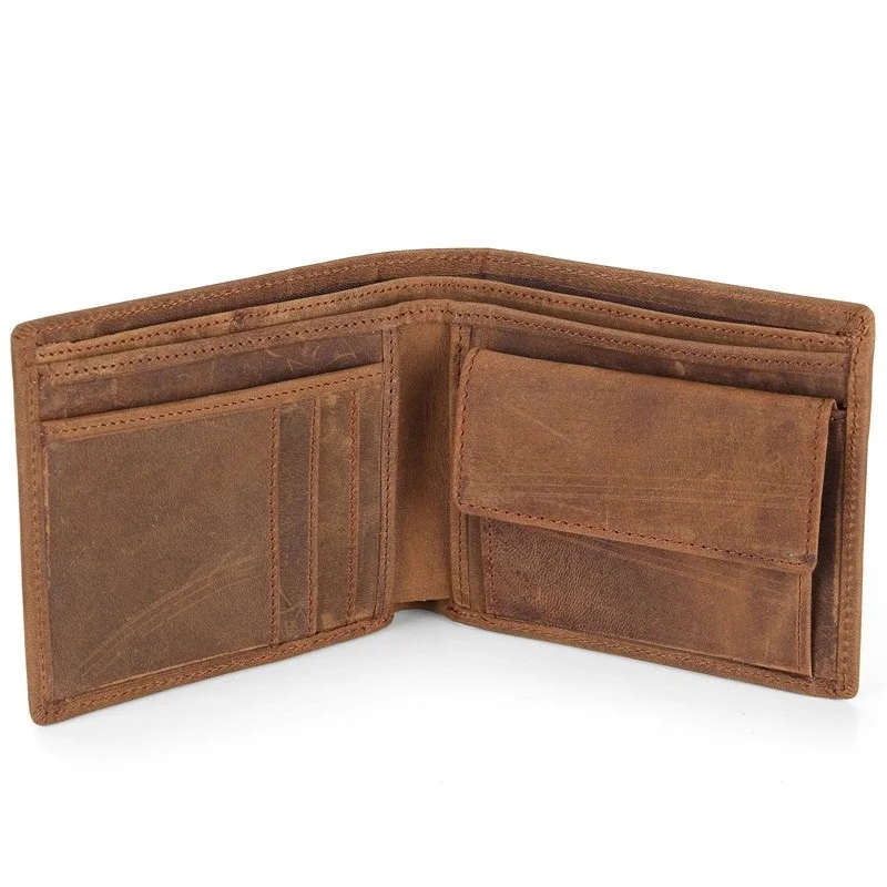 

2019 NEW Genuine Leather Mens Wallets Crazy Horse Leather Men Wallet Coin Pocket and Card Holder High Quality Purses for Male