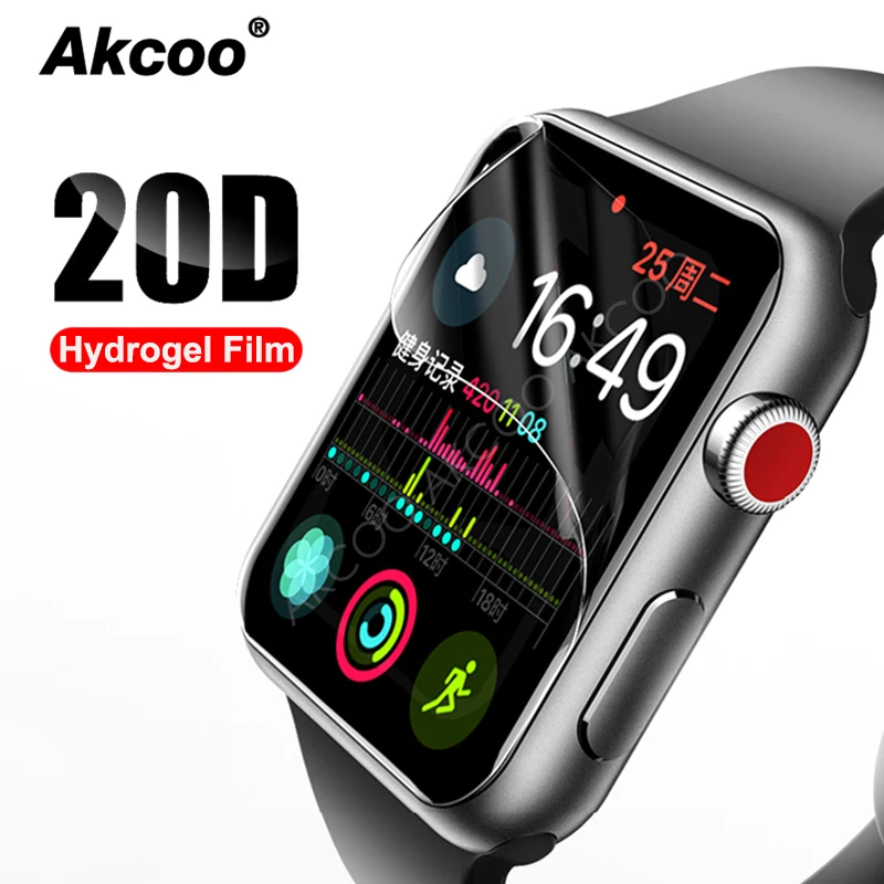 

Akcoo 20D for Apple Watch 44 mm Screen Protector with easy paste Hydrogel Full Protective Film For Series 1 2 3 4 38 40 42 44mm
