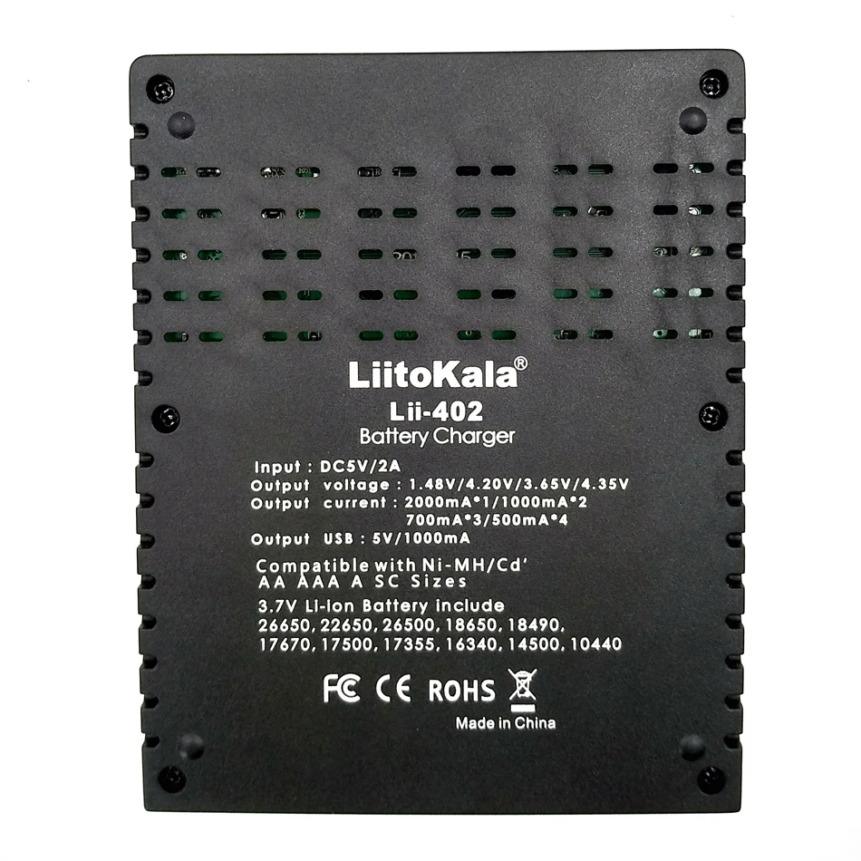 Liitokala Lii-402 зарядное устройство, зарядка 186501,2 V 3,7 V 3,2 V 3,85 V AA/AAA 26650 10440 16340 25500 NiMH литиевая батарея