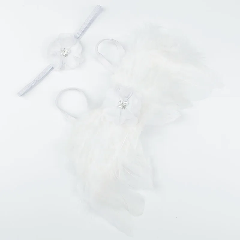 Nishine/Модная Детская повязка на голову с перьями и крыльями ангела из эластичного шифона с цветами; комплект аксессуаров для фотосессии - Цвет: 3