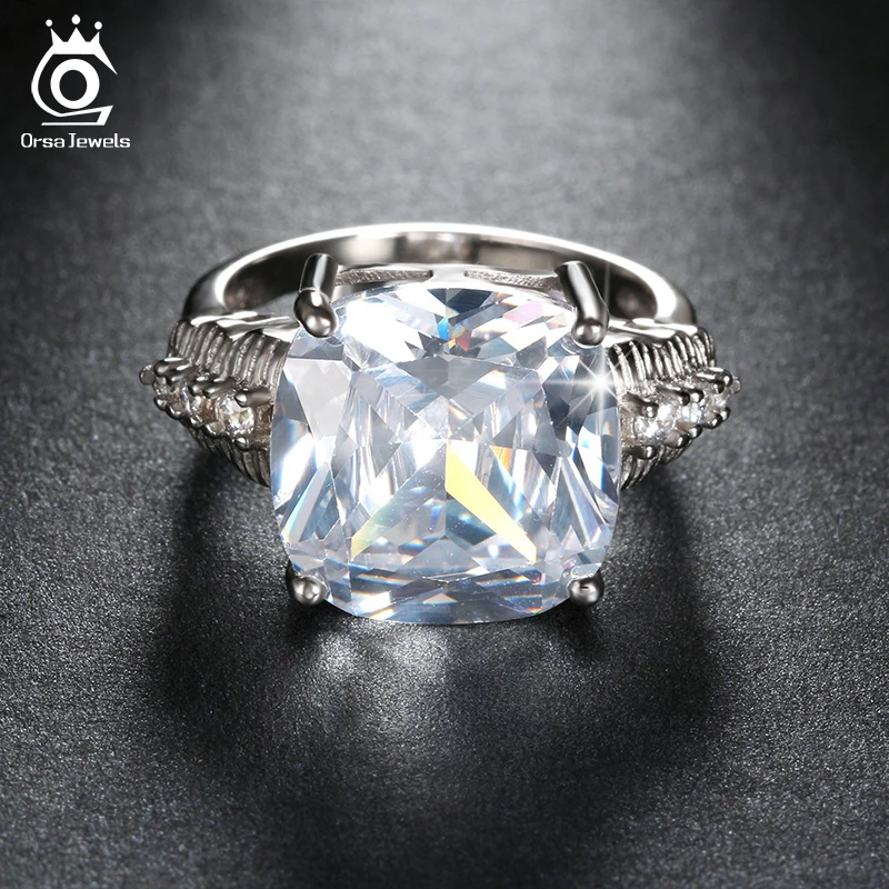 ORSA JEWELS 2019 Luxury Big Size 8 Ct Cushion Cut Cubic Zirconia Women Ring Lead&Nickel Free Silver Color Ring for Ladies OR100
