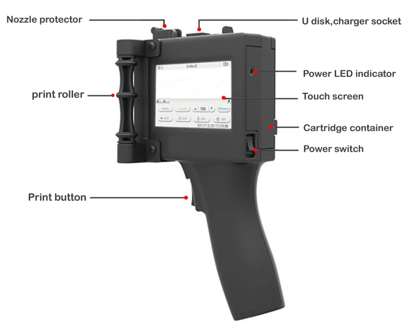 

Handheld Touch Screen label Printer Portable Printer Bar Code QR Date Coder Machine Handheld Inkjet Printer for Plastic , Metal
