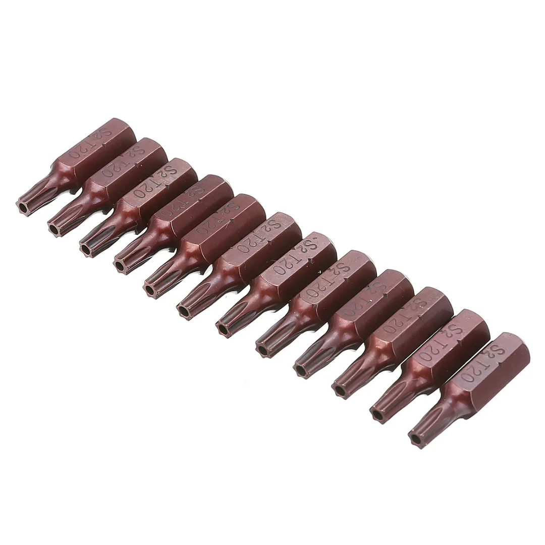 12Pcs 25mm 1/4" Hex Shank Screwdriver Magnetic T20 Torx Security Screwdriver Bits With Hole For Electric Drill Hand Tool