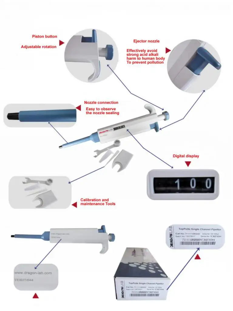 1 шт. пипетка 100-1000ul лабораторная одноканальная ручная Регулируемая микропипетка, пипетка, непрерывный номер, лабораторные принадлежности