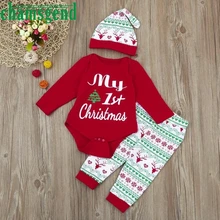 Комплект одежды для детей, одежда для маленьких девочек Рождественский комплект из 3 предметов, комбинезон для младенцев мальчиков девочек+ штаны+ шапочка P30, модная детская одежда, Apr 24