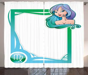 

Zodiac Virgo Curtains The Sixth Sign from The Series of Zodiac Frames in Cartoon Style with a Girl Living Room Bedroom Window