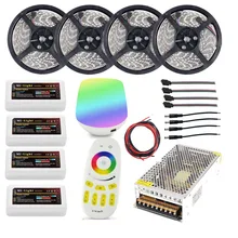Wifi 20m Mi light led strip Ribbon RGBW RGB 5050 12V Waterproof + 4pcs Controller +4 Zone RF Remote + Power adapter Free shiping