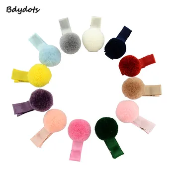 

12Pcs/Bag Korean Fur Ball Pompom Hair Clip Pin Barrettes Headwear For Baby Girls Boutique Hairball Hair Clips Grosgrain Hairpins