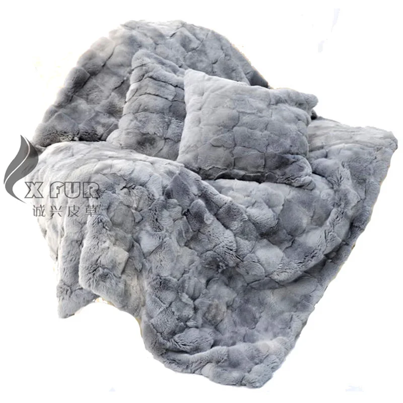 

CX-D-65A 120X170 Home Decor Custom Made Patchwork Rex Rabbit Fur Throw Blanket