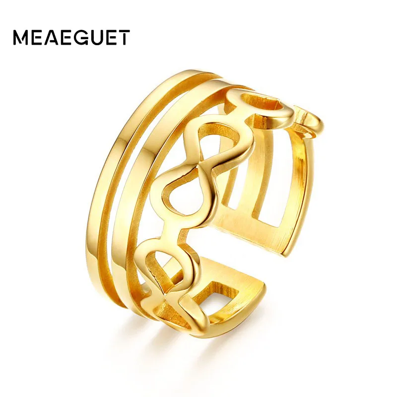 

Meaeguet Trendy Women Rings Stainless Steel Hearts Infinity Fusion Open Cocktail Ring Gold-Color Fashion Jewelry bague femme
