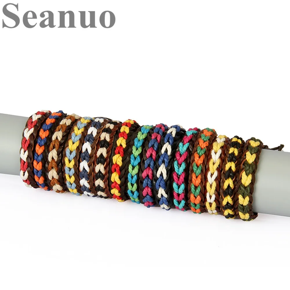 

Seanuo 2019 Hot Open Handmade Real Leather Cuff Bracelets For Men Women Jewelry Fashion Punk Rope Braided Adjustable Wrap Bangle