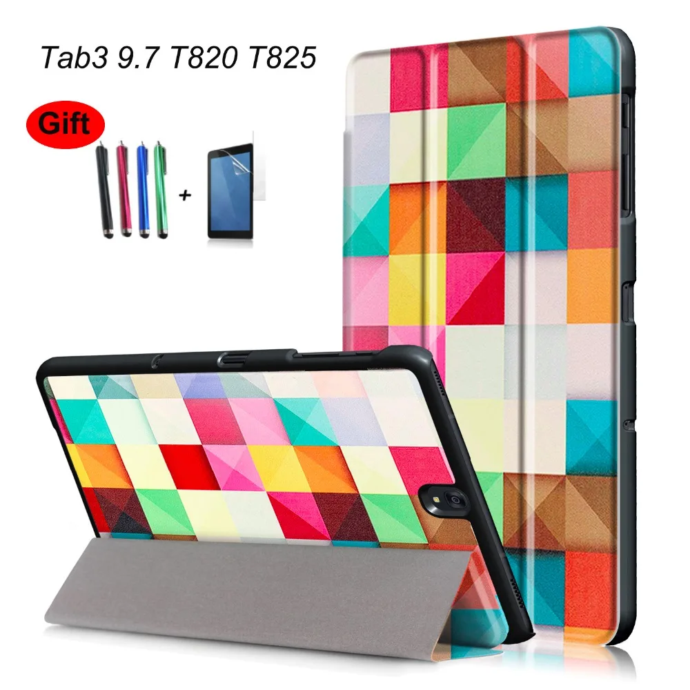 GOOYIYO-Для Samsung Galaxy S3 9.7 T820 T825 Случае магнит ПУ Кожаный Чехол Куб Печати Tablet Trifold Slim Shell