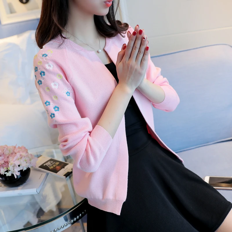 OHCLOTHING, вязаный женский кардиган, новинка, осенняя мода, короткий женский кардиган с небольшой шалью, вышитый кардиган, свитер, пальто - Цвет: pink