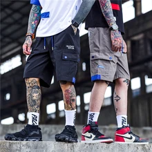 Новые мужские повседневные шорты в стиле хип-хоп с несколькими карманами, мужские военные короткие штаны, мужские уличные карго шорты, мужские свободные шорты с надписью