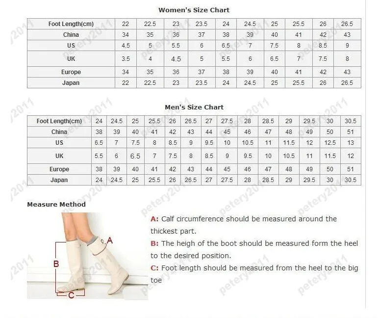 shoes size table