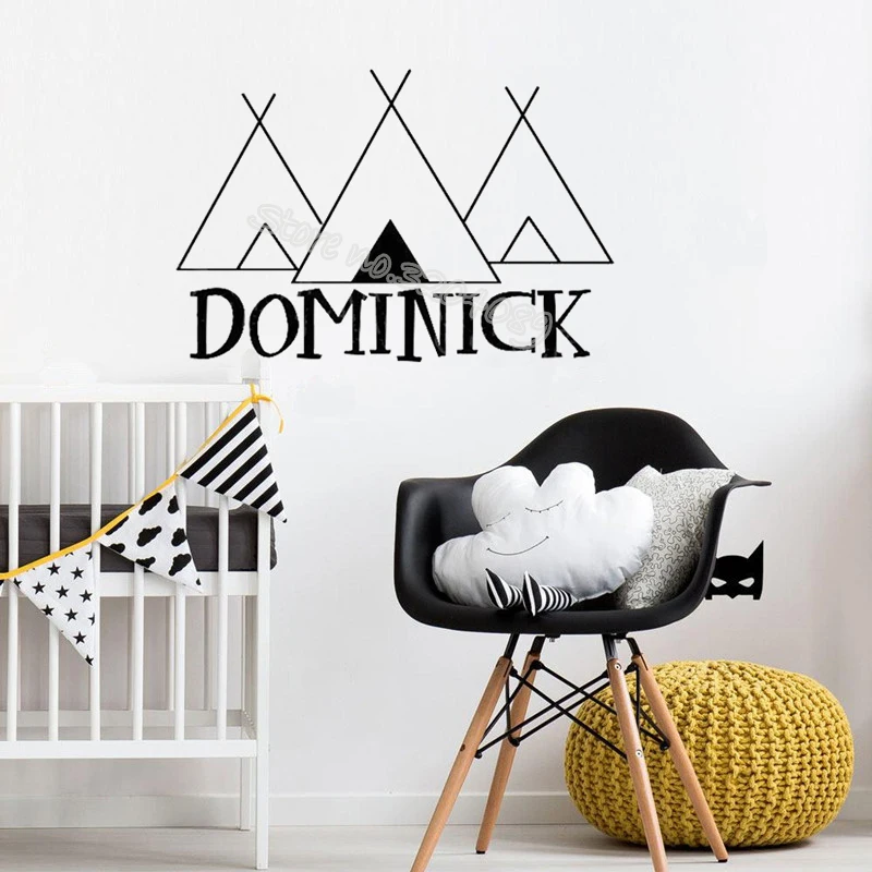 

Personalized Kids Custom Name Wall Sticker Tribal Teepee Characteristic ethnic Decal Nursery Bedroom Door Decor Mural EB648
