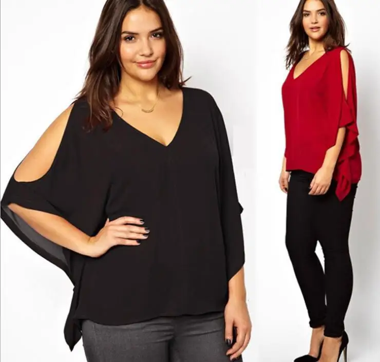 Твердые шифоновые рукава летучая мышь t-shrit XXXL ~ 6XL для тяжелых женщин размера плюс