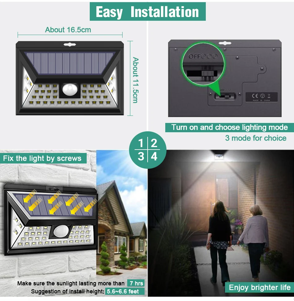 Светильник на солнечной батарее для наружного сада, светодиодный светильник на солнечной батарее, настенный светильник, PIR датчик движения, водонепроницаемый, IP65, декоративный