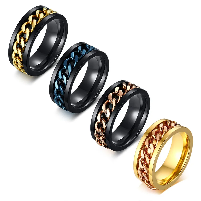 

Stainless Steel Men Rings Black Rose Gold Blue Biker Chain Simple for Male Boyfriend Jewelry Unique Creativity Gift Wholesale