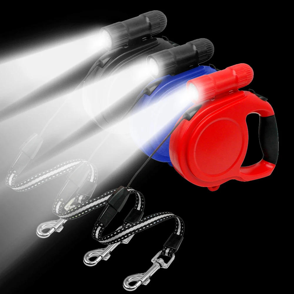 5M 8M Retractable Dog Leash Wth Bright 9 LED Detachable Flashlight For