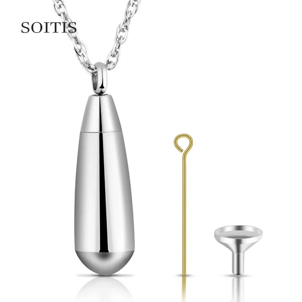 

SOITIS Perfume Bottle Pendant Necklace Cremation Ashes Urn Memorial Necklace Ash Jewelry Sliver Color Free Gift Stainless Steel