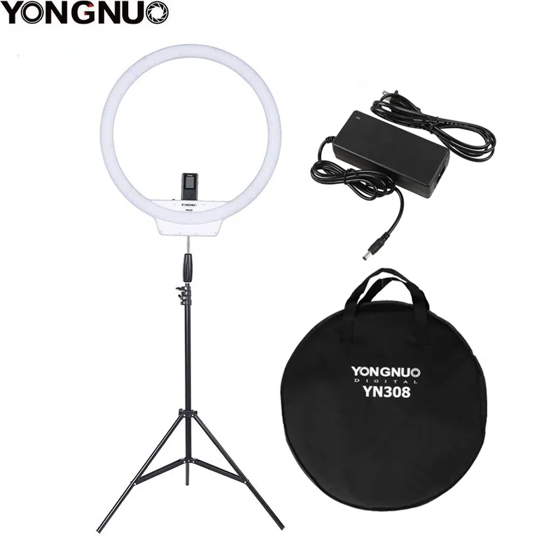 

YongNuo YN308 Selfie Ring LED Light 3200K~5500K Bi-Color Temperature LED Video Light Wireless Remote CRI95 with Handle Grip