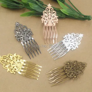 

50x80mm Blank Hair Combs Multi-color Plated Brass Metal Blank Filigree Flower 5 teeth Hairwear DIY Settings DIY Findings