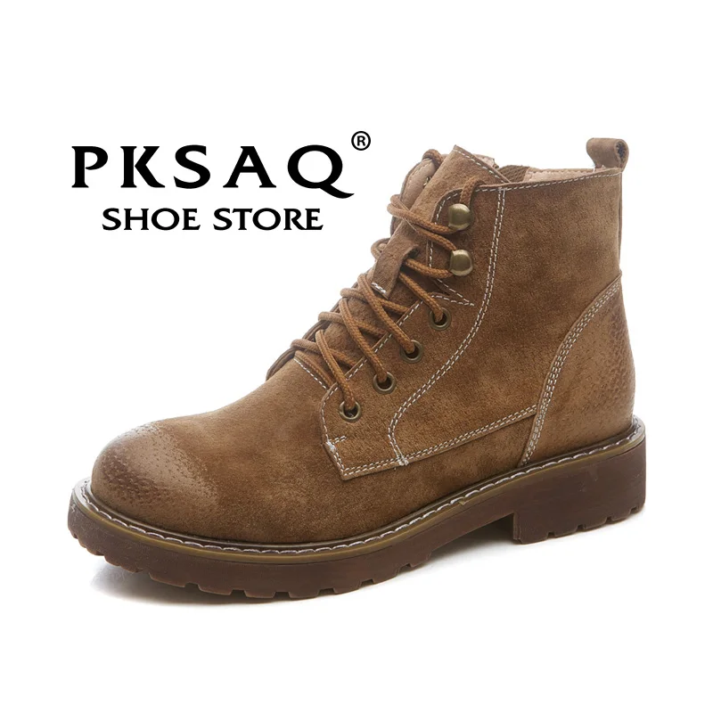 

Pig Suede Autumn Women Boots Winter Waterproof Ankle Shoes Martin Boots Outdoor Working Boots Womens Shoes