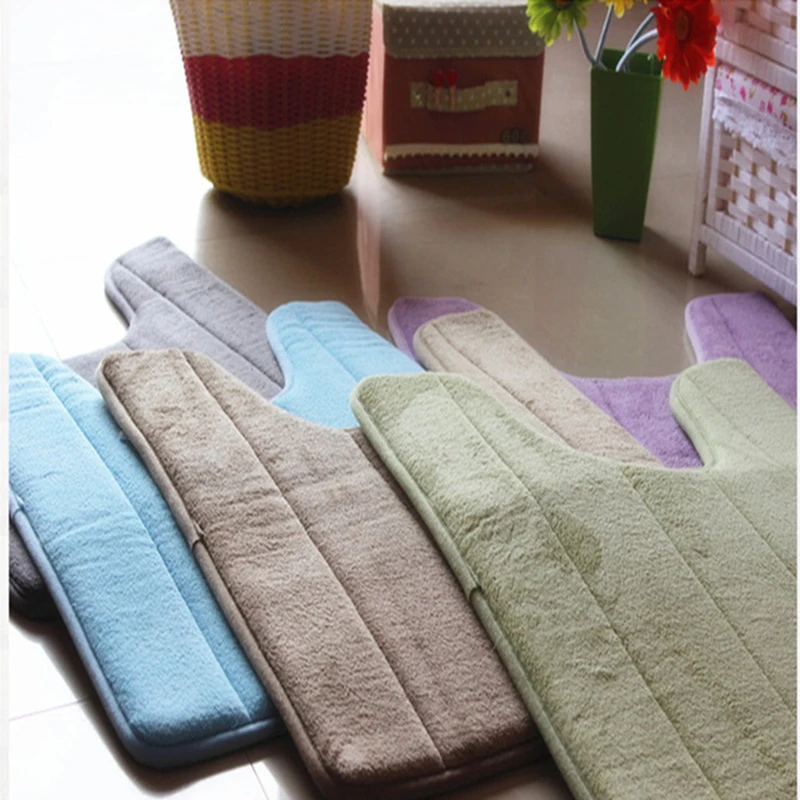 

Coral Fleece Carpet Bathroom U-Shaped Memory Foam Bath Mats Rug Anti-slip Floor Carpets For Hotel Restroom Toilet Home Decor 1B
