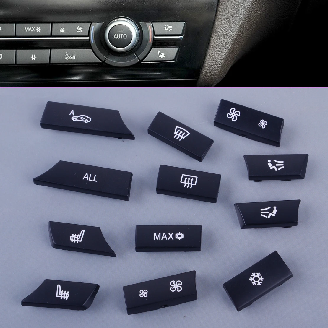 

beler 12Pcs A/C Heater Key Caps Repair KitButton Switch Cover Fit for BMW 5 6 7 F10 F01 F12 F06 F07 GT F13 61319313923