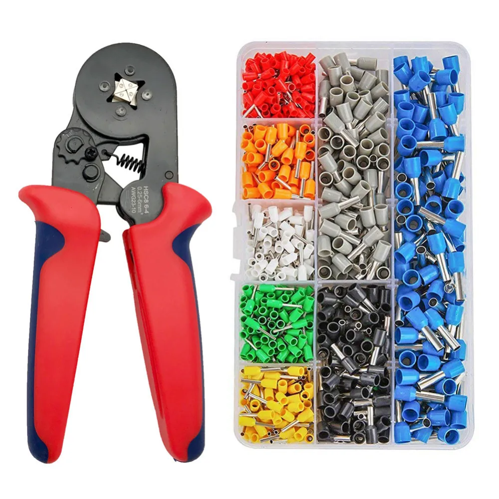 

HSC8 6-4 Terminal Crimping Pliers Wire Stripper Crimper Ferrule Crimping Hand Tool Pliers+ 1200 Terminals Kit