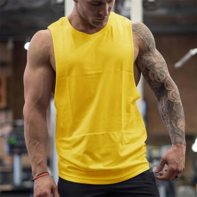 New Men's Cut Off Sleeveless shirt Gyms Stringer Vest Blank Workout