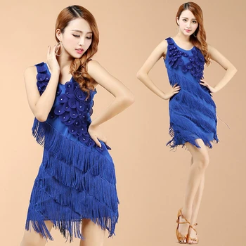 

2019 New Latin Dance Competition Dresses V-Neck 1920s Flapper Dress 7colors Salsa Dress Tight Sequins Latin Dance Costume