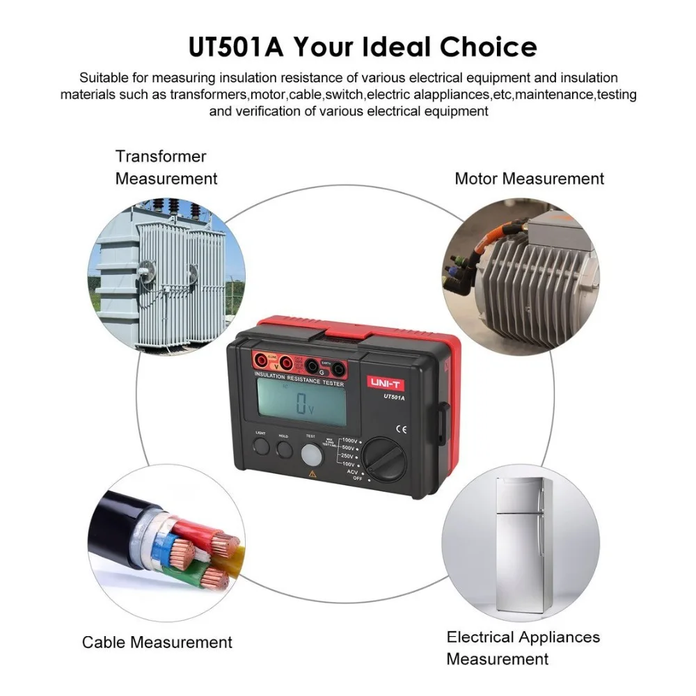 UNI T UT501A 1000V Измеритель сопротивления заземления изоляции меггер Авто Диапазон ом