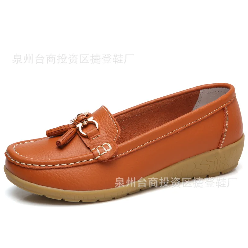 Женская обувь из натуральной кожи без застежки лоферы на плоской подошве удобная женская летняя обувь размера плюс - Цвет: Orange