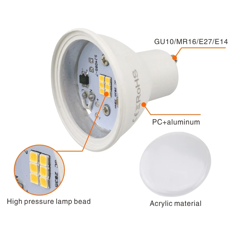 Lampada светодиодная лампа MR16 GU5.3 GU10 E27 E14 6 Вт 220 В 230 240 Bombillas точечный светильник Lampara