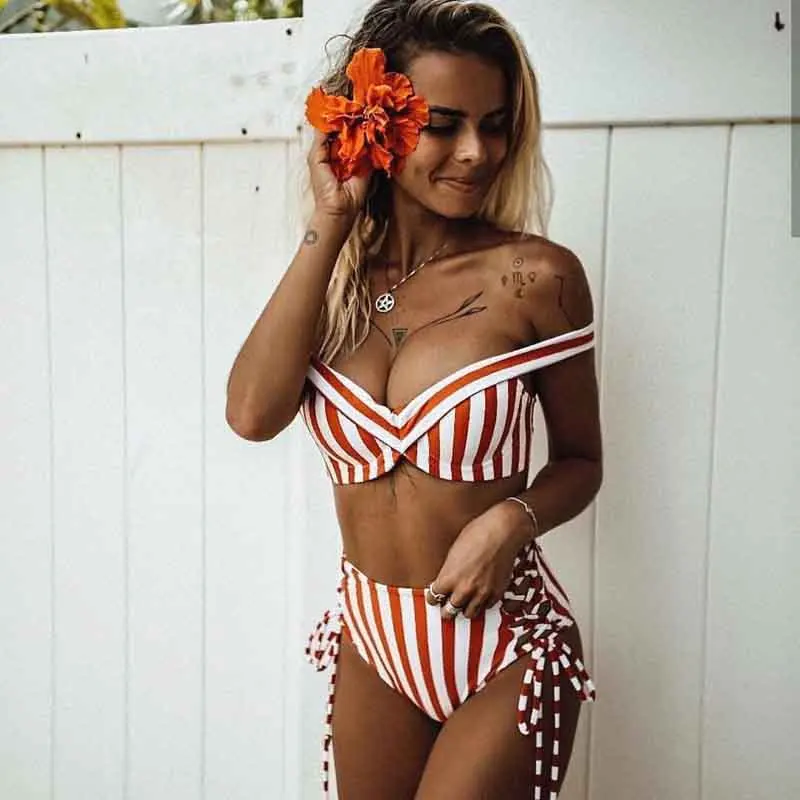 striped strapless bikini