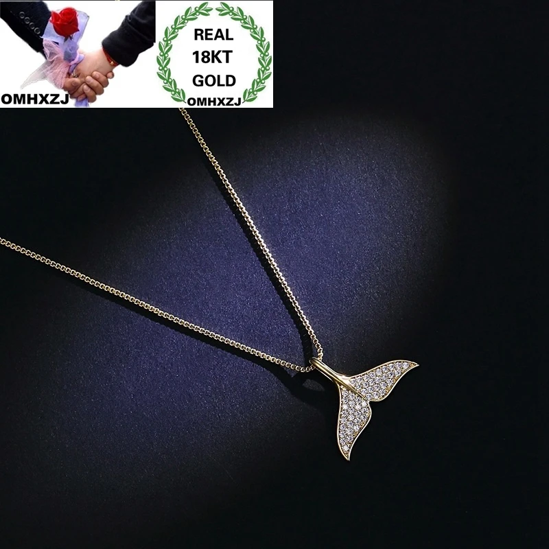 

OMHXZJ Wholesale European Fashion Woman Party Birthday Wedding Gift Mermaid Tail Zircon 18KT White Gold Pendant Necklace NA227