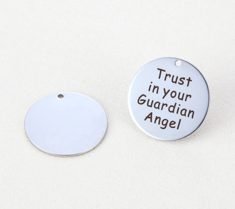 

20pcs/lot 25mm New Arrival Stainless Steel Message Charms Engraved Words "Trust In Your Guardian Angel " For Diy Jewellery