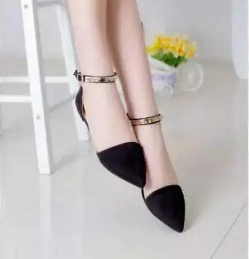 Graceful Woman Flat Shoes Casual Spring Summer Low fronted Pointed Toe Flats Soft Fashion Suede Metal