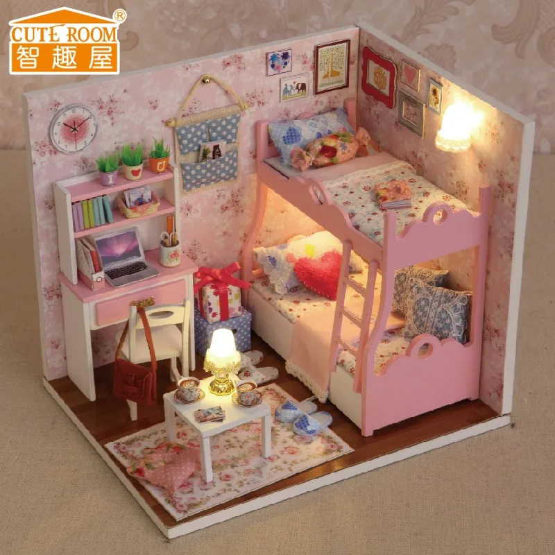 Симпатичные комнаты DIY деревянный дом Miniaturas с мебели DIY Миниатюрный Дом Кукольный домик игрушки для детей Рождество и день рождения H12