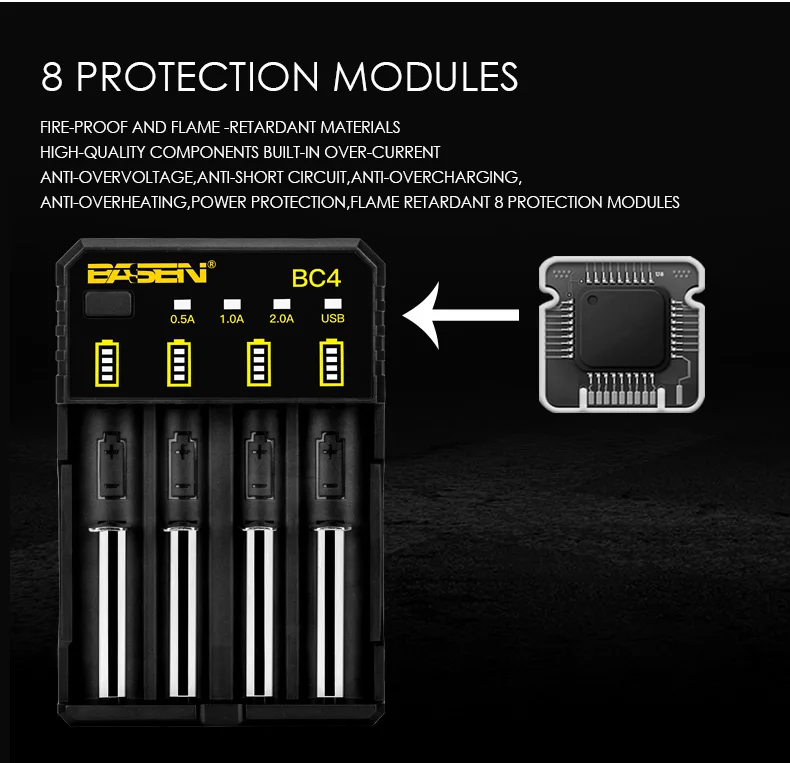 BC4 Basen Electronics rechargeable li-ion battery charger 4 slot intelligent 18650 battery charger INPUT OUTPUT _04
