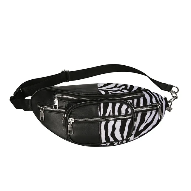 Quality Zebra Pattern Stitching PU leather Chain Waist Bag Bananka Travel Fashion Fanny Pack Women Catwalk Belly Band Belt Bag
