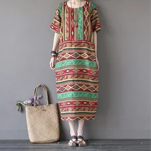 Женское летнее платье винтажное платье хлопок макси платье Плюс Размер Свободный халат Femme