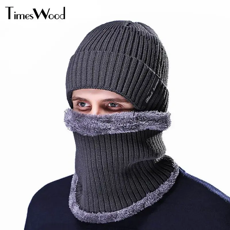 2 In 1 Sets New Arrivals Knit Neck Warmer Hats Knitting Caps For Men's